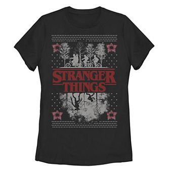 Juniors' Netflix Stranger Things Ugly Christmas Sweater Style Graphic Tee