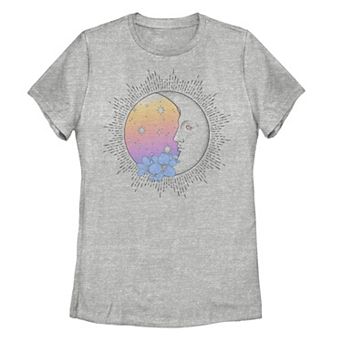 Juniors' Floral Gradient Moon Profile Graphic Tee