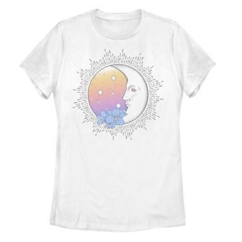 Juniors' Floral Gradient Moon Profile Graphic Tee