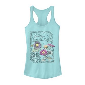 Juniors' Sun & Moon Floral Graphic Tank Top