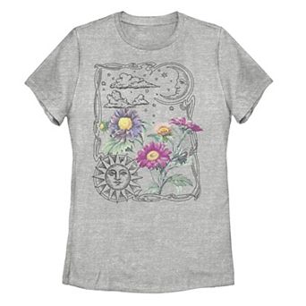 Juniors' Sun & Moon Floral Graphic Tee