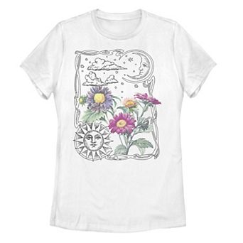 Juniors' Sun & Moon Floral Graphic Tee