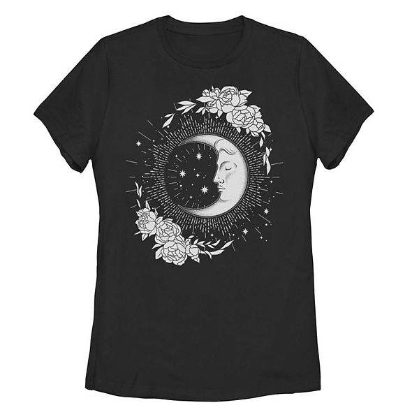 Juniors' Moon & Flowers Artsy Graphic Tee