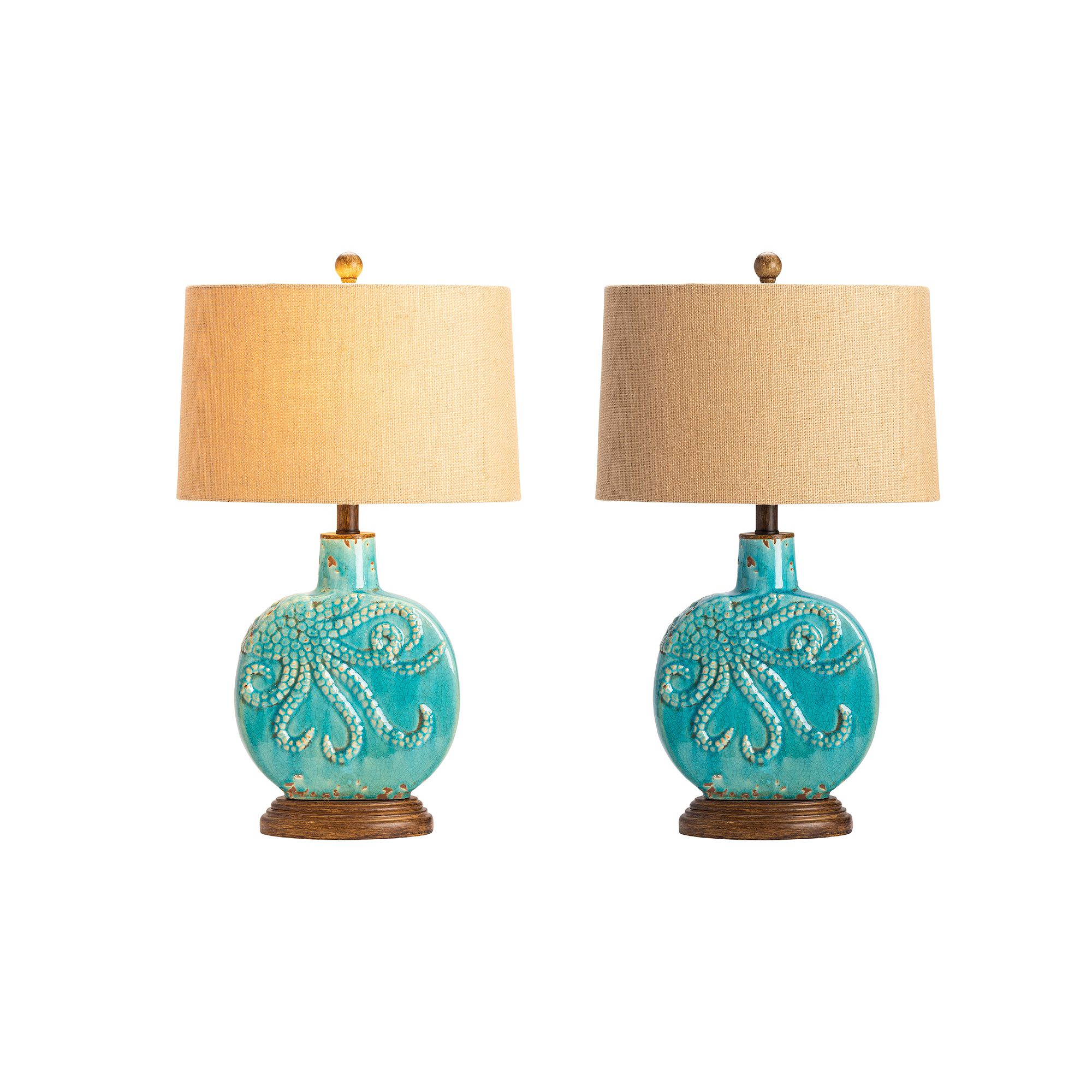 Deep Ocean Turquoise Table Lamp 2-piece Set, Blue