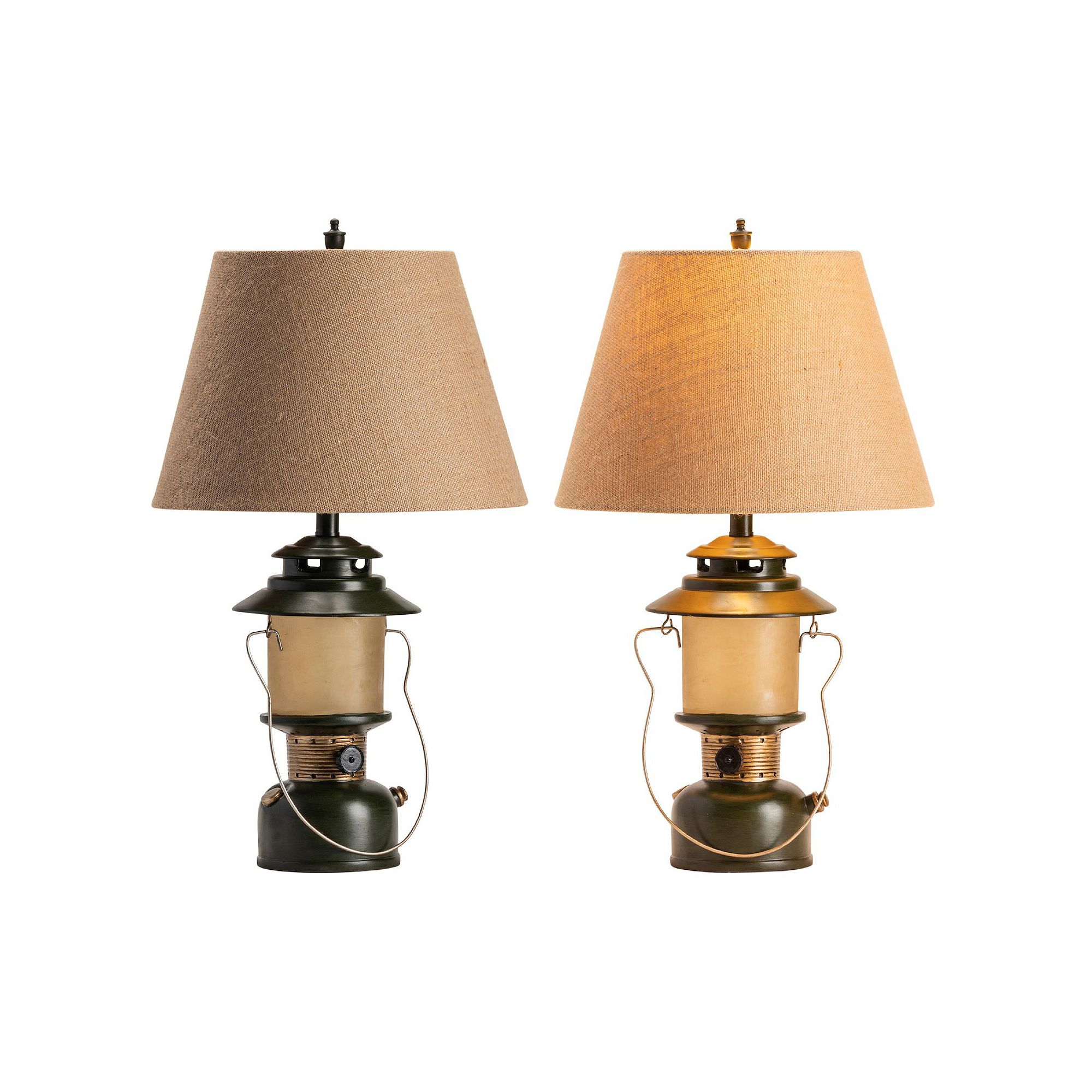 Camp Lantern Table Lamp 2-piece Set, Green