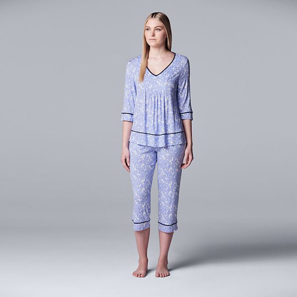 Women s Simply Vera Vera Wang Pajama Top and Pajama Capri Pants Set