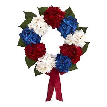 nearly natural 24 in Americana Artificial Hydrangea Wreath