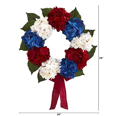 nearly natural 24-in. Americana Artificial Hydrangea Wreath