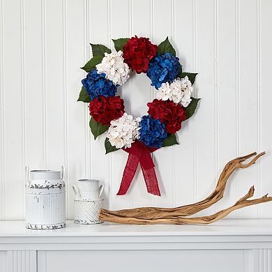 nearly natural 24-in. Americana Artificial Hydrangea Wreath