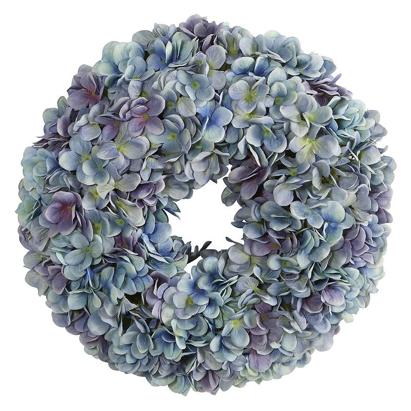 nearly natural 16-in. Artificial Hydrangea Wreath, Blue