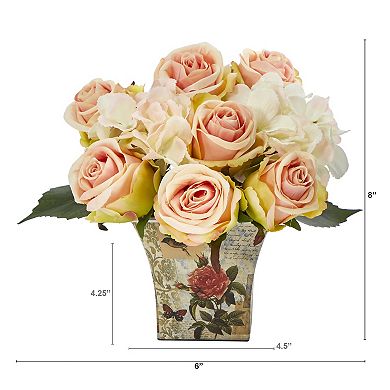 nearly natural Artificial Rose & Hydrangea Bouquet Table Decor