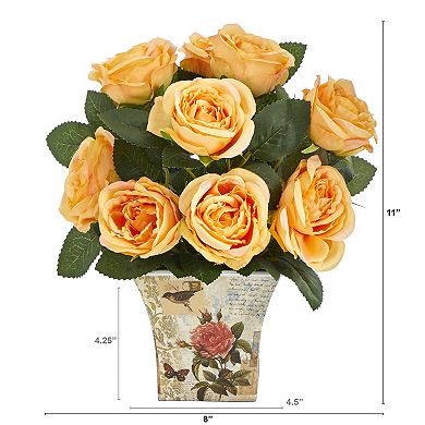 nearly natural Artificial Orange Rose Bouquet Table Decor