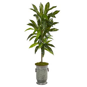 nearly natural Artificial Dracaena Plant & Metal Planter Floor Decor