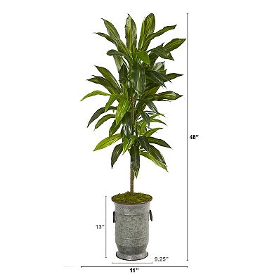 nearly natural Artificial Dracaena Plant & Metal Planter Floor Decor