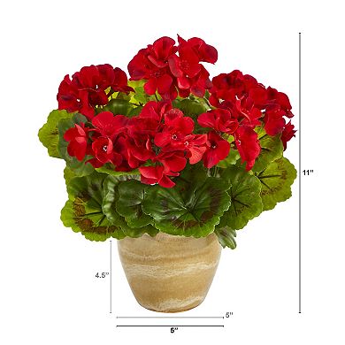 nearly natural Indoor / Outdoor Artificial Red Geranium Plant Table Decor