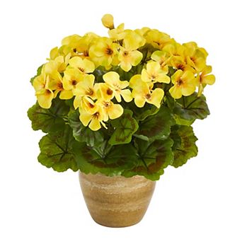 nearly natural Indoor / Outdoor Artificial Yellow Geranium Plant Table Decor