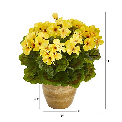 nearly natural Indoor / Outdoor Artificial Yellow Geranium Plant Table Decor