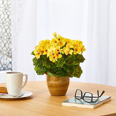 nearly natural Indoor / Outdoor Artificial Yellow Geranium Plant Table Decor