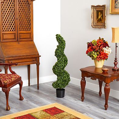 nearly natural Artificial Topiary Spiral Hazel Leaf Tree Floor Decor