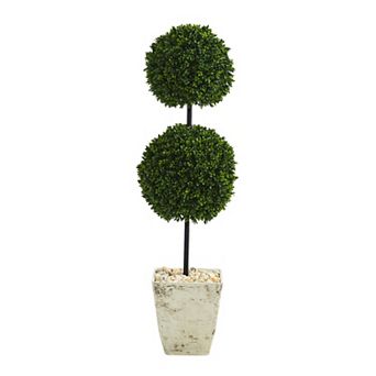 nearly natural Artificial Boxwood Double Ball Topiary Tree Floor Decor
