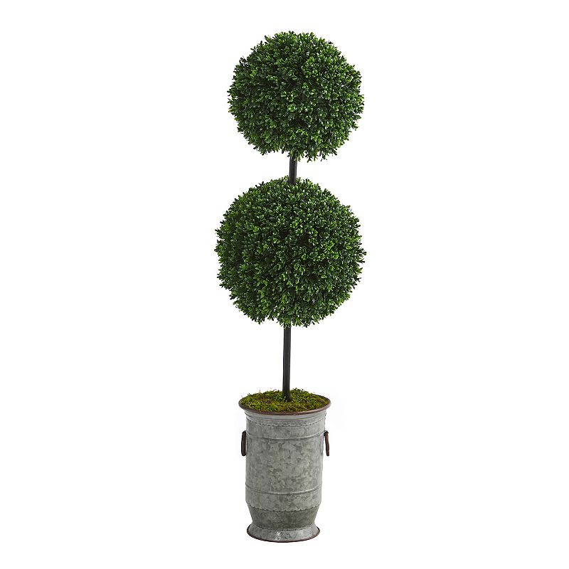 nearly natural Artificial Boxwood Double Ball Topiary Tree Floor Decor, Gre
