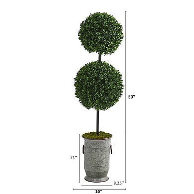 nearly natural 50" x 10" Artificial Boxwood Double Ball Topiary Tree Floor Decor