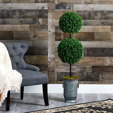 nearly natural 50" x 10" Artificial Boxwood Double Ball Topiary Tree Floor Decor