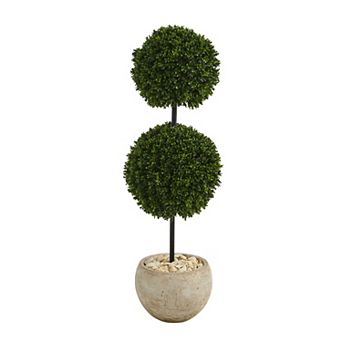 nearly natural 45" x 10" Artificial Boxwood Double Ball Topiary Tree Floor Decor