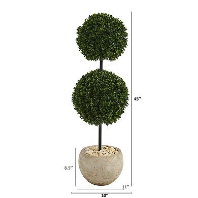 nearly natural 45" x 10" Artificial Boxwood Double Ball Topiary Tree Floor Decor