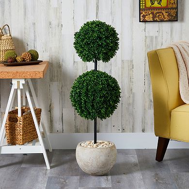 nearly natural 45" x 10" Artificial Boxwood Double Ball Topiary Tree Floor Decor