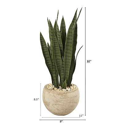 Nearly Natural 32" Sansevieria Artificial Plant in Sand Colored Planter