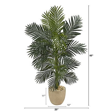 nearly natural Golden Cane Palm Tree Artificial Plant Floor Decor in Sandstone Planter