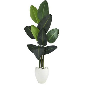 nearly natural Travelers Palm Tree Artificial Plant in a Round White Planter Floor Decor