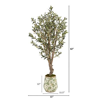 nearly natural Olive Tree Artificial Plant Floor Decor in Decorative Planter