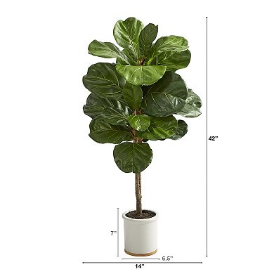 nearly natural Fiddle Leaf Tree Artificial Plant Floor Decor in Ceramic Planter