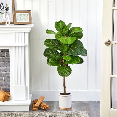nearly natural Fiddle Leaf Tree Artificial Plant Floor Decor in Ceramic Planter