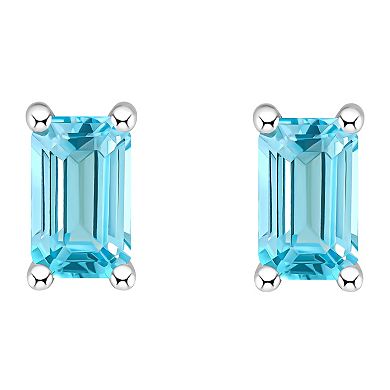 14k White Gold Emerald Cut Birthstone Stud Earrings