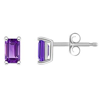 14k White Gold Emerald Cut Birthstone Stud Earrings