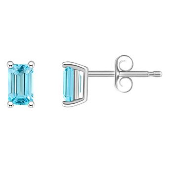 Celebration Gems 14k White Gold Emerald Cut Birthstone Stud Earrings