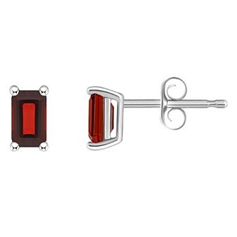 14k White Gold Emerald Cut Birthstone Stud Earrings