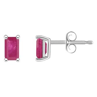 14k White Gold Emerald Cut Birthstone Stud Earrings