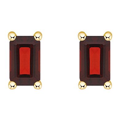 14k Gold Emerald Cut Birthstone Stud Earrings