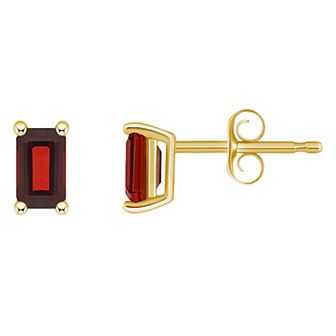 14k Gold Emerald Cut Birthstone Stud Earrings