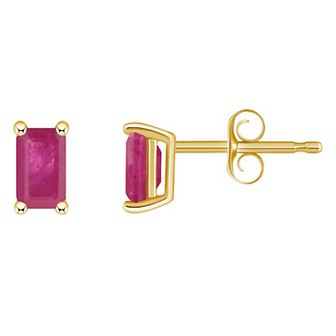 14k Gold Emerald Cut Birthstone Stud Earrings