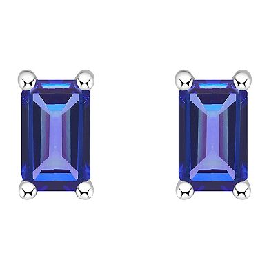 14k Gold Emerald Cut Tanzanite Stud Earrings