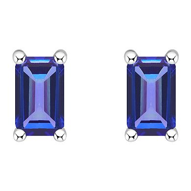 14k Gold Emerald Cut Tanzanite Stud Earrings