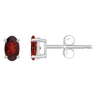 14k White Gold Oval Birthstone Stud Earrings