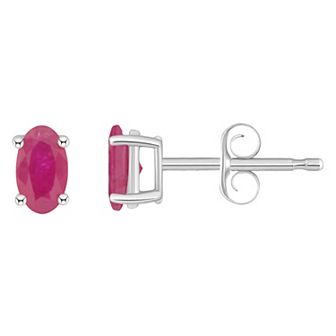 14k White Gold Oval Birthstone Stud Earrings