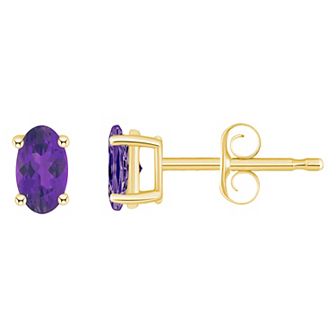 14k Gold Oval Birthstone Stud Earrings