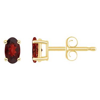 14k Gold Oval Birthstone Stud Earrings